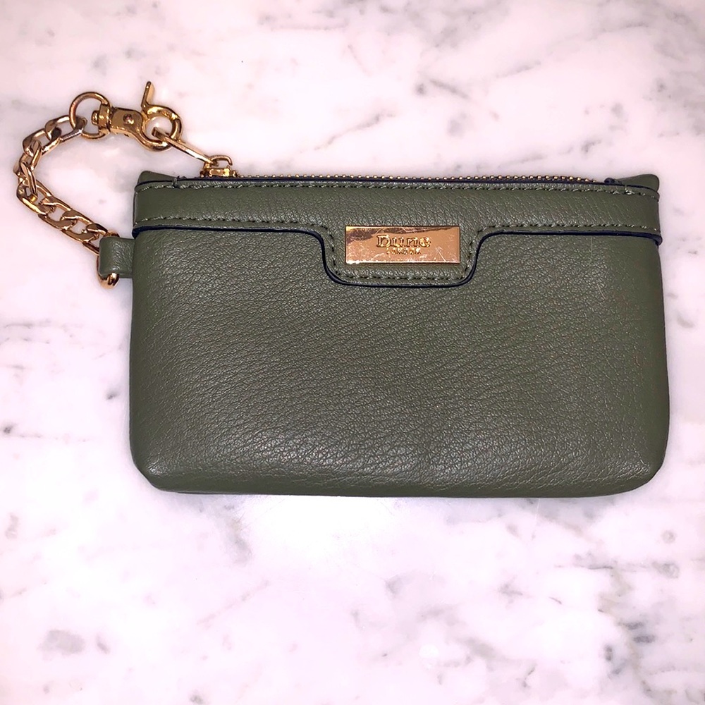 Dune London Wristlet Green Leather Coin Purse Gold Hardware Small 3 x 5